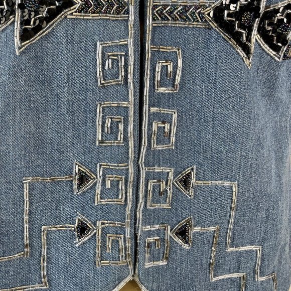 KNOT KNOTS BEADED AND SEQUINS EMBELLISHED WESTERN DENIM VEST SIZE XL - Picture 8 of 8
